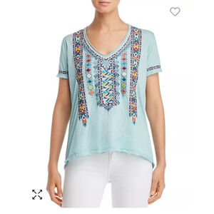 Johnny Was Light Blue Cotten Embroidered Tee